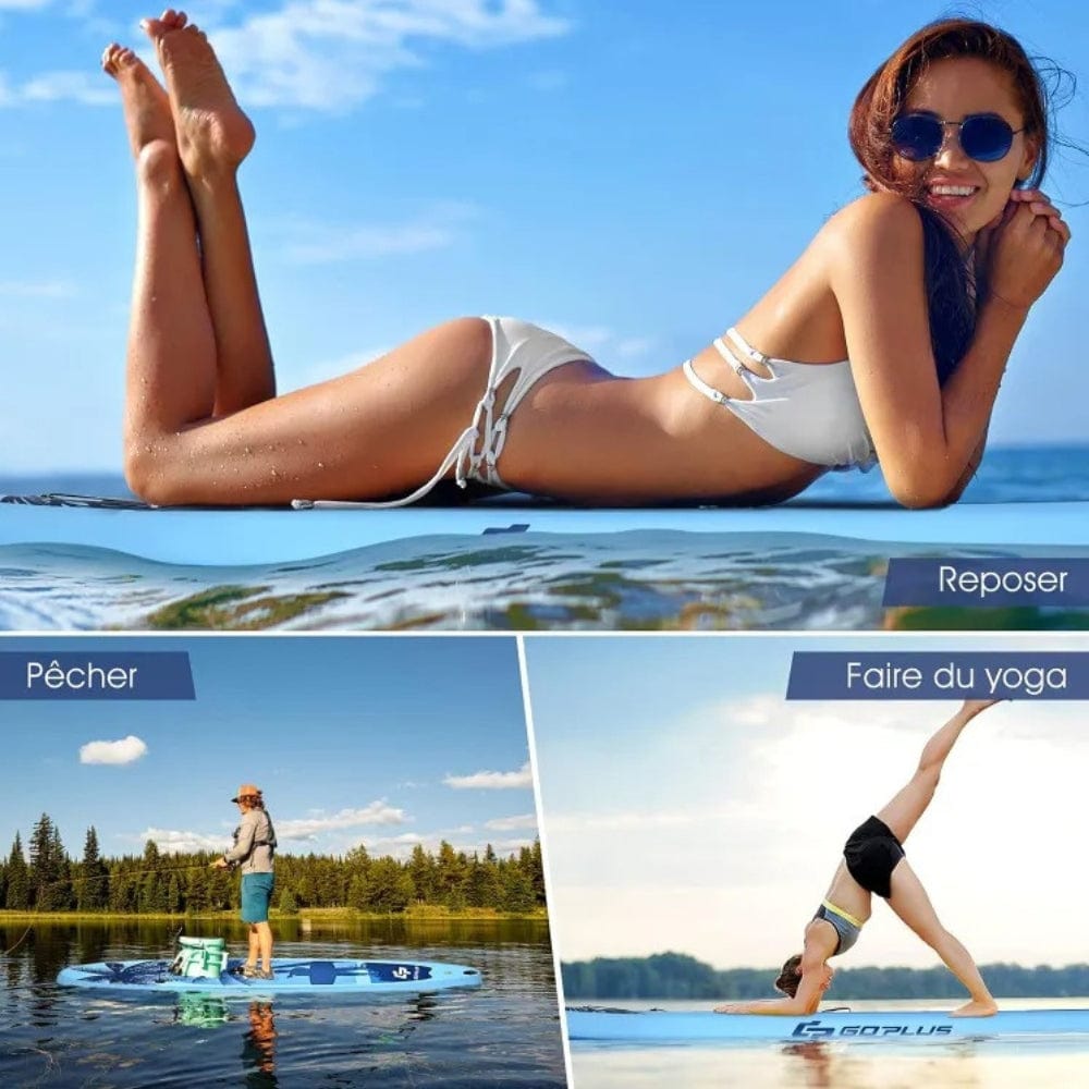 Paddle Gonflable Bleu Clair – Kit Complet de Stand Up Paddle (305 cm x 76 cm x 16 cm) 1 personne (Max 115kg.) Set de Stand Up Paddle