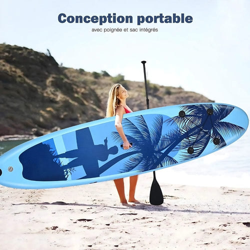 Paddle Gonflable Bleu Clair – Kit Complet de Stand Up Paddle (305 cm x 76 cm x 16 cm) 1 personne (Max 115kg.) Set de Stand Up Paddle