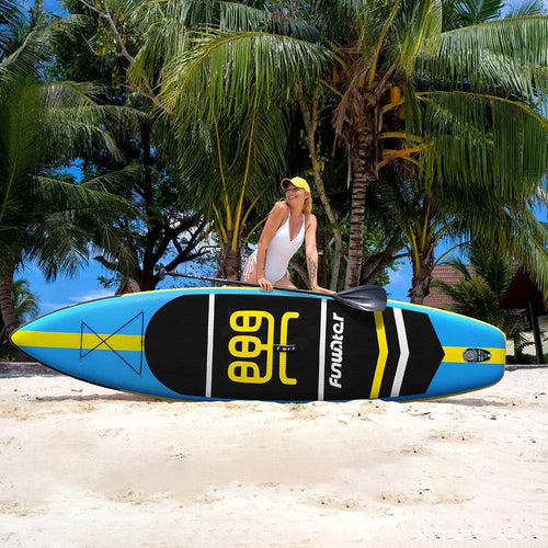 Paddle Gonflable Bleu et Jaune – Kit Complet de Stand Up Paddle (335 cm x 84 cm x 15 cm) jusqu'à 2 personnes (Max 150kg.)