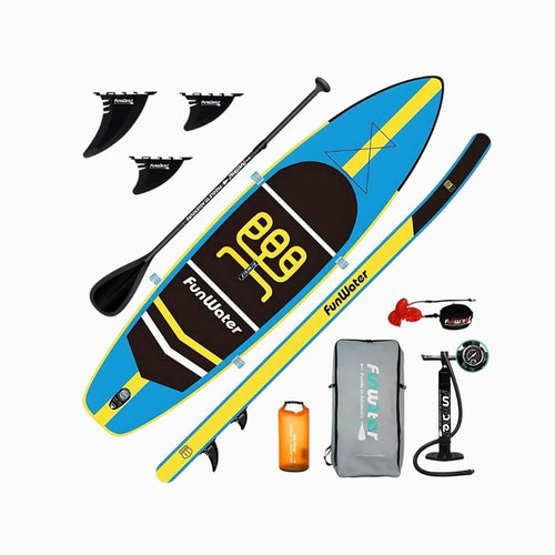 Paddle Gonflable Bleu et Jaune – Kit Complet de Stand Up Paddle (335 cm x 84 cm x 15 cm) jusqu'à 2 personnes (Max 150kg.)