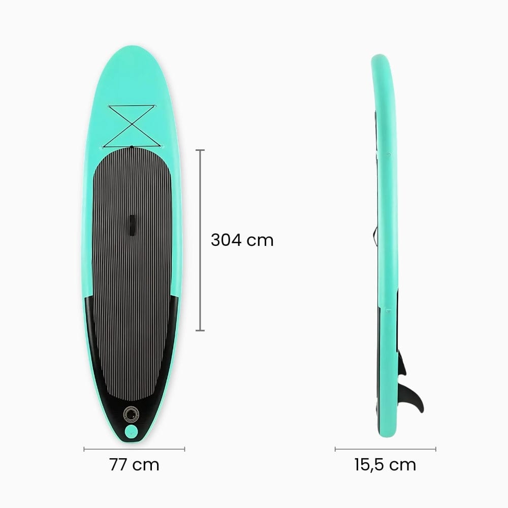 Paddle Gonflable Bleu Turquoise – Kit Complet de Stand Up Paddle (304 cm x 77 cm x 15.5 cm) convient pour un adulte et un enfant (Max 130kg.)