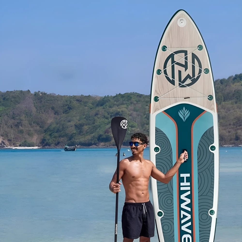 Paddle Gonflable Bois clair – Kit Complet de Stand Up Paddle avec support caméra (335 cm x 86 cm x 15 cm) jusqu'à 2 personnes (Max 175kg.)